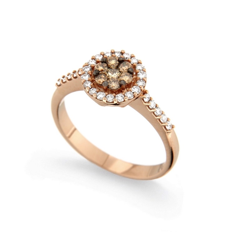 Anello con fiore di diamanti brown e bianchi