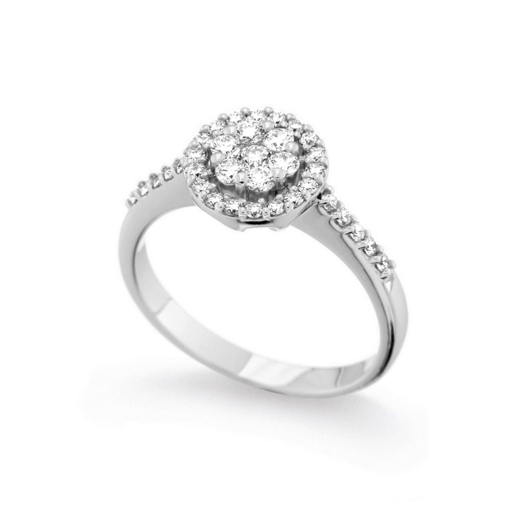 Anello con fiore di diamanti e contorno