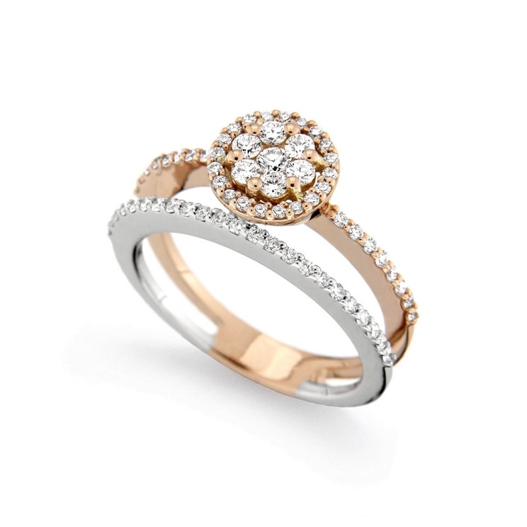Anello doppio con fiore di diamanti