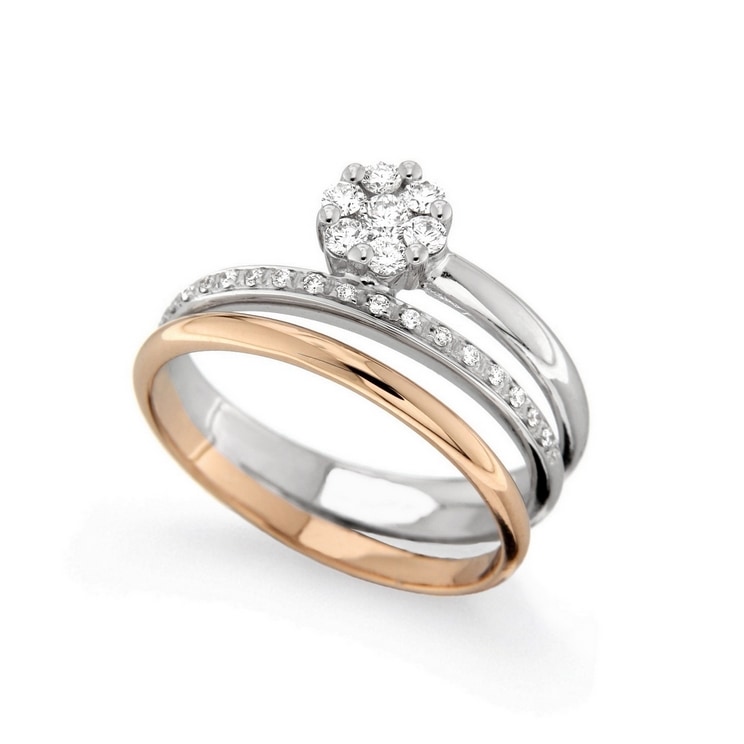 Anello a doppio giro con fiore di diamanti