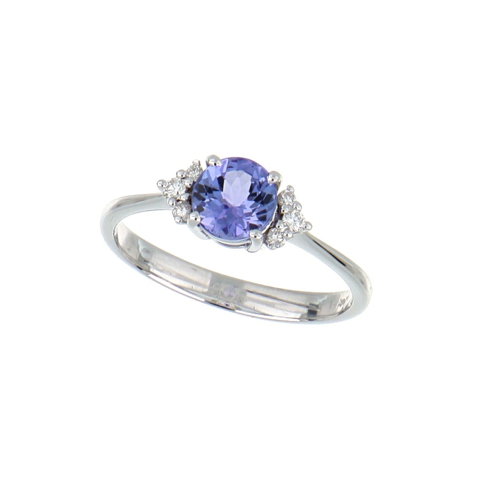 Anello con tanzanite tonda e diamanti laterali