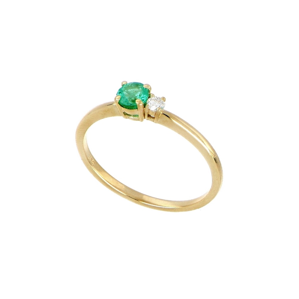 Anello con smeraldo tondo e diamante