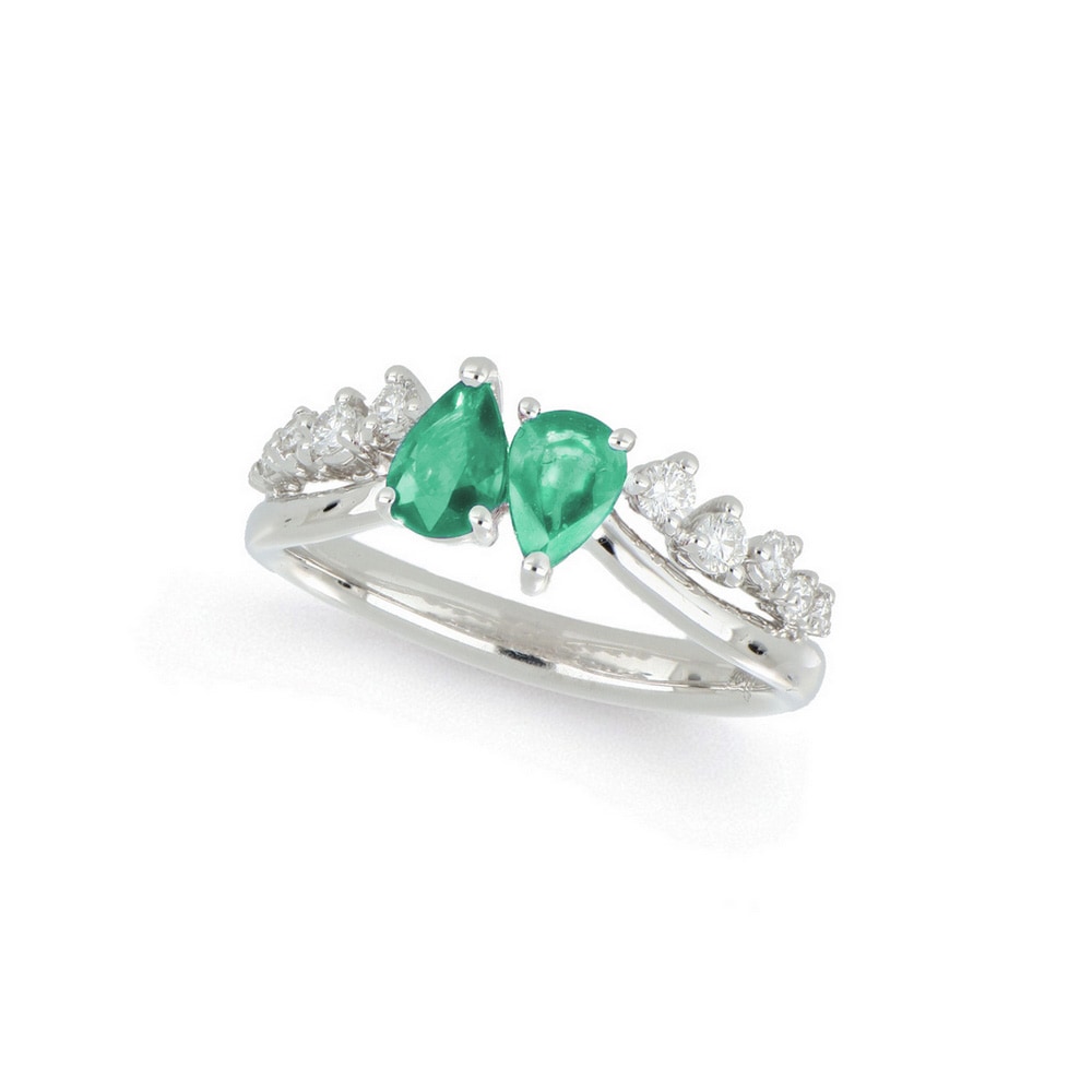 Anello contrarié con smeraldi a goccia e diamanti