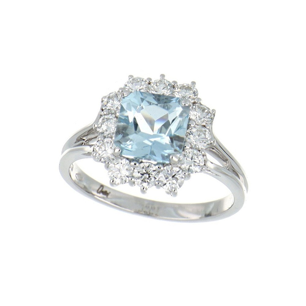 Anello con acquamarina Princess e diamanti