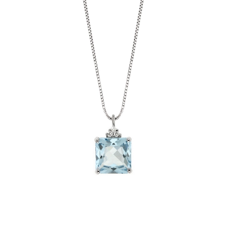 Girocollo con acquamarina taglio Princess e diamanti