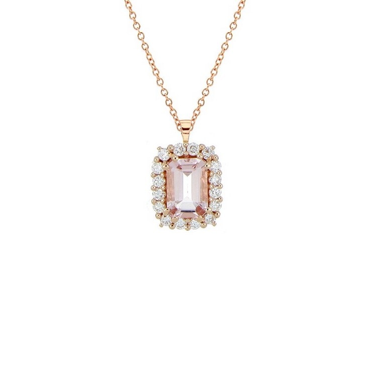 Girocollo con morganite taglio smeraldo e contorno di diamanti