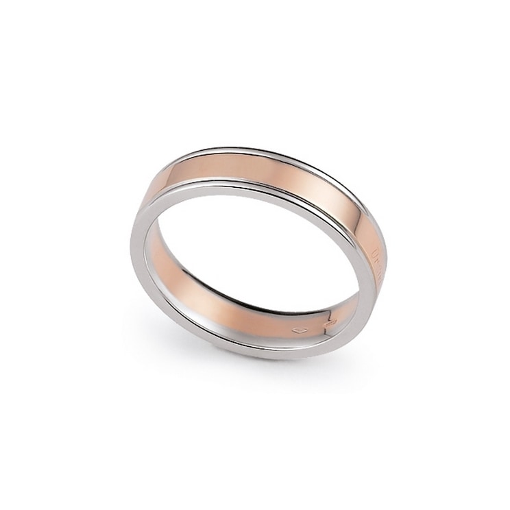 Fede bicolore piatta con fascia centrale rosa — Senza diamante