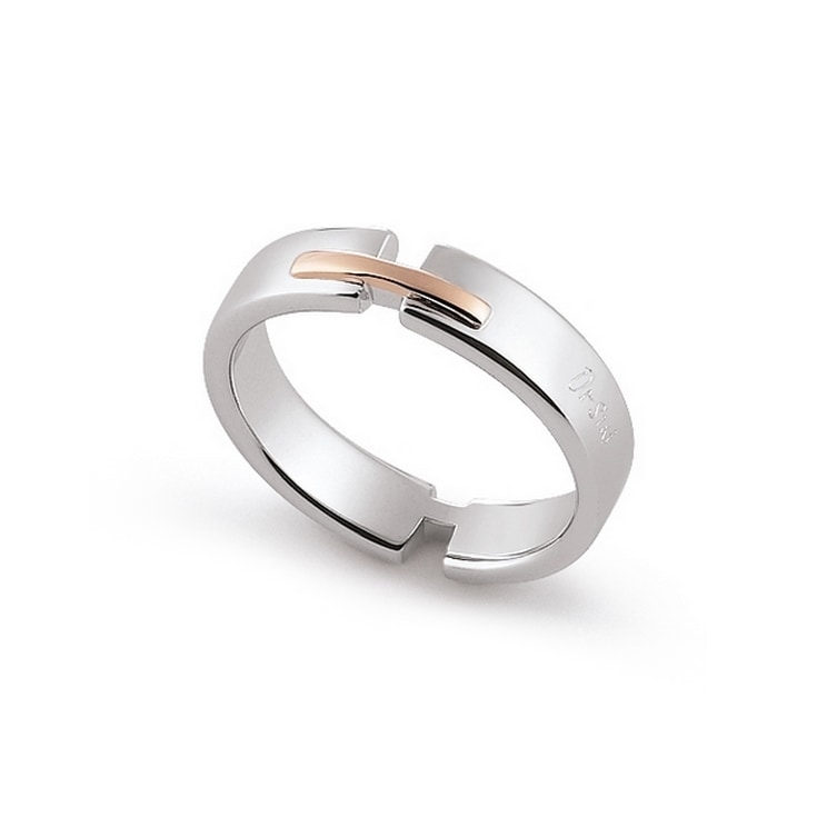 Fede bicolore piatta con raccordi rosa — Senza diamante