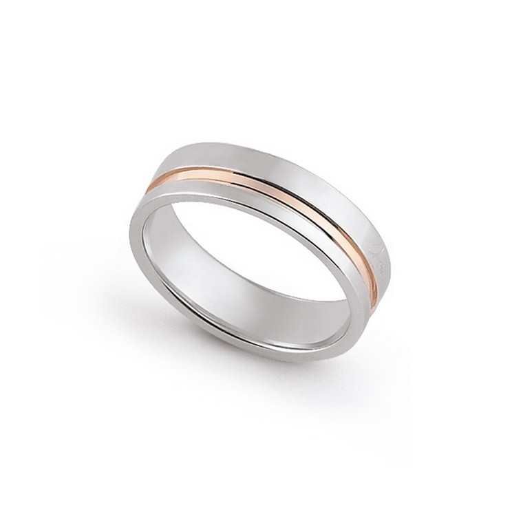 Fede bicolore piatta con linea rosa rientrante — Senza diamante