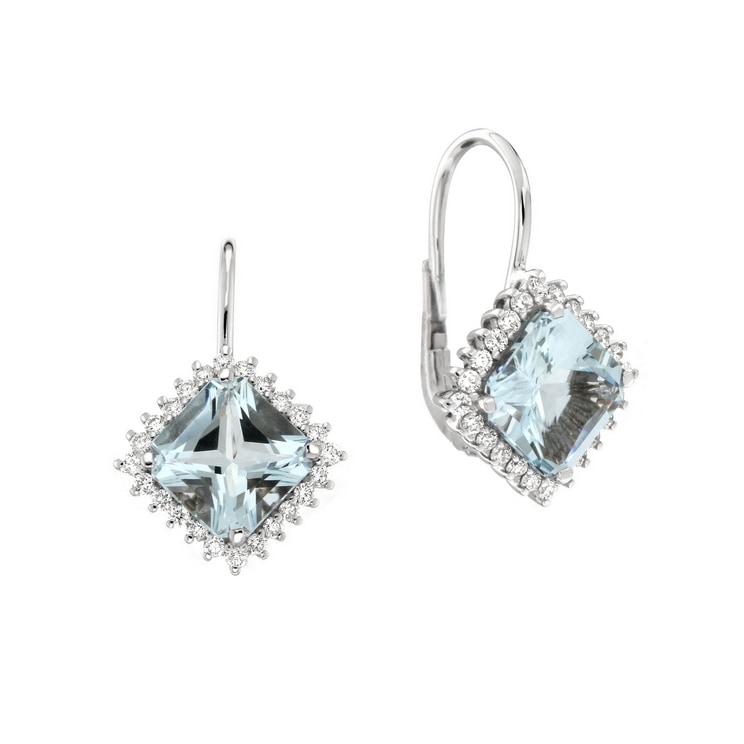 Orecchini pendenti con acquamarine Princess e contorno di diamanti