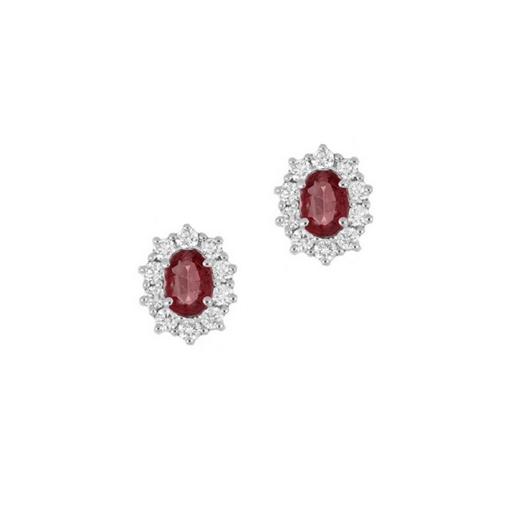 Orecchini con rubini ovali e contorno di diamanti