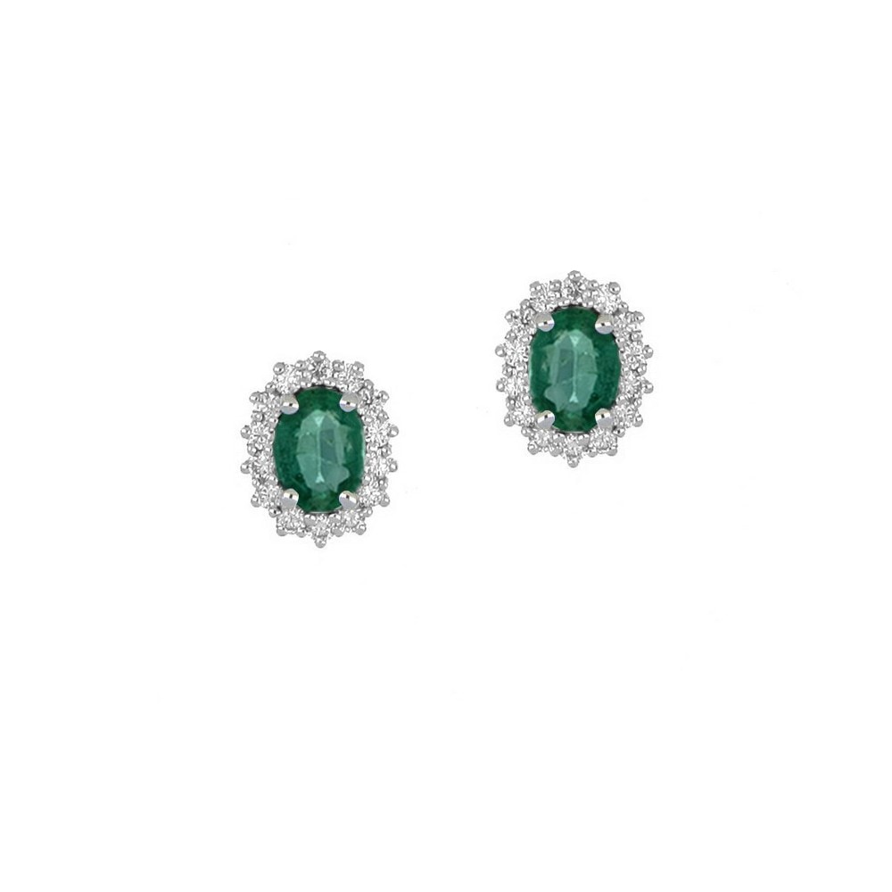 Orecchini con smeraldi ovali e contorno di diamanti